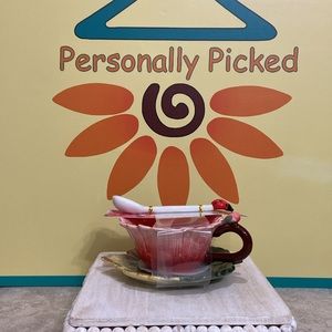 Corner Ruby Teacup and Saucer Set